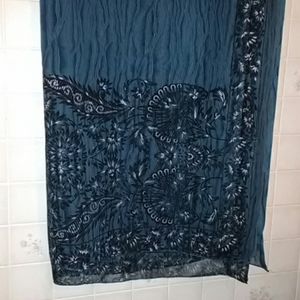 Dark Navy Blue Floral Sheer Scarf Wrap Extra Large